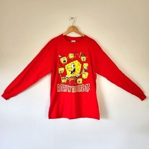 Red Long Sleeve Crew Neck Spongebob Squarepants Graphic T-Shirt Adult Medium